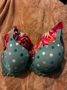 💰5/$10 Polka Dot & Tropical Print Padded Bra - Teal and Pink